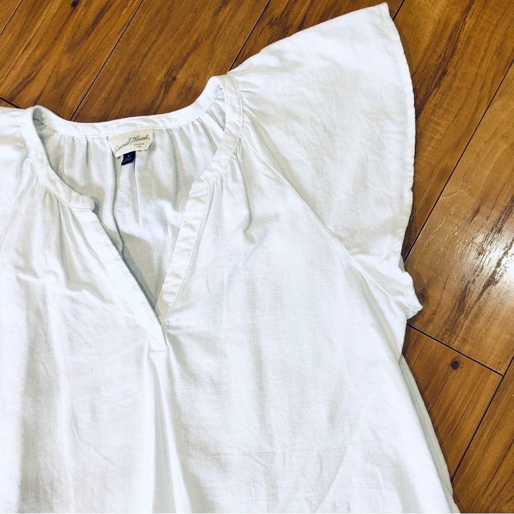 White boho summer beach coastal tee shirt blouse top shirt linen rayon medium - Picture 2 of 7